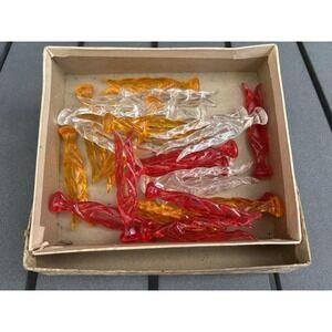 Vintage laundry hard plastic clothespins clear yellow red twist rare 1940's